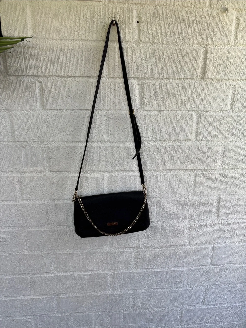 kate spade Leather Black Saffiano Chain Strap Crossbody